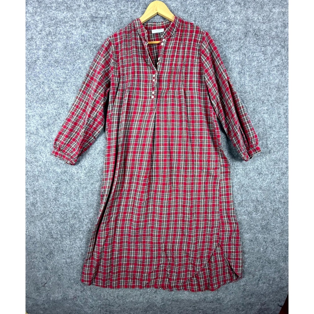 Erika Taylor Intimates Nightgown Sleep Flannel Shirt Womens L Red Plaid Grandma